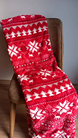 Yılbaşı Temalı Çift Kişilik 200x220 cm Polar Soft Battaniye Kırmızı 