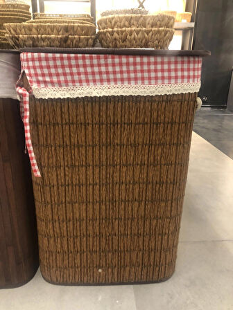 Rattan Katlanabilir Dikdörtgen Çamaşır Sepeti -Kahverengi