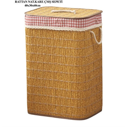 Rattan Katlanabilir Dikdörtgen Çamaşır Sepeti -Naturel