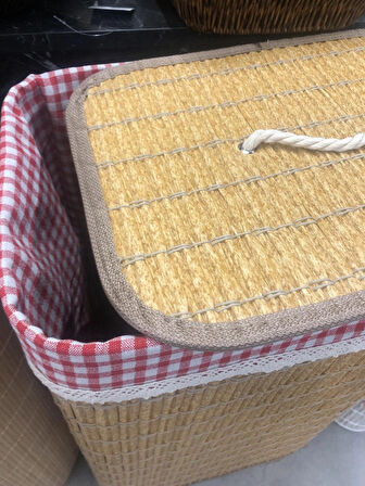 Rattan Katlanabilir Dikdörtgen Çamaşır Sepeti -Naturel