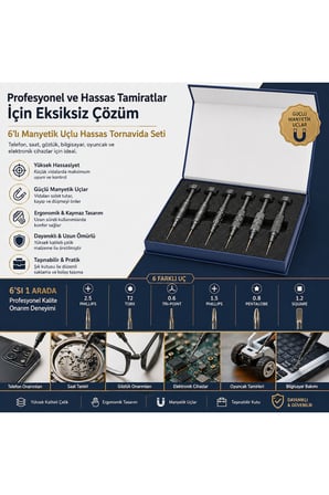 Profesyonel ve Hassas Tamiratlar İçin Eksiksiz Çözüm: 6’lı Manyetik Uçlu Hassas Tornavida Seti