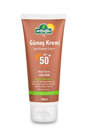 Arifoğlu Güneş Kremi 50+ Organik Aloe Veralı Anti Aging 100ml