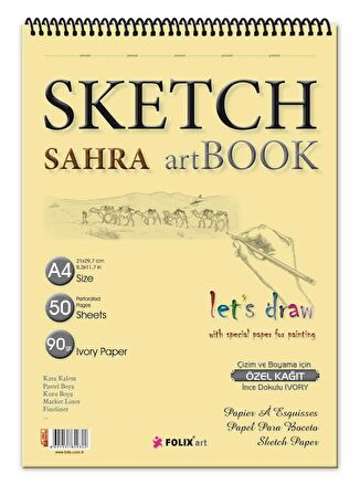 SAHRA A4 Spiralli 90 gr. Ivory 50 yaprak Eskiz Defteri Sketchbook