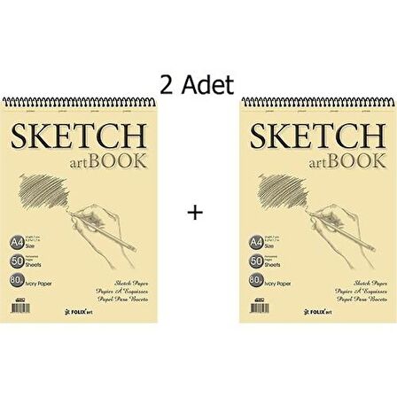 Etika Eskiz Defteri A4 50 Yaprak Spiralli Ivory Sketchbook 90 gr 2'li