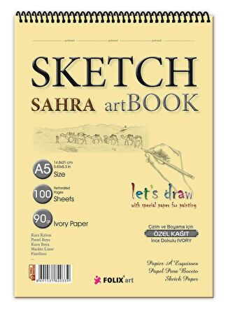 SAHRA A5 Spiralli 90 gr. Ivory 100 yaprak Eskiz Defteri Sketchbook