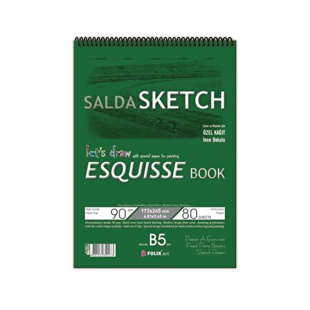 Folix Sketchbook B5 Salda 17,3 x 24,5  Spiralli 90 Gr. 80 Yaprak Eskiz Defteri