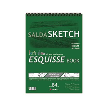 Folix Sketchbook B4 Salda 24,5 x 34,5  Spiralli 90 Gr. 40 Yaprak Eskiz Defteri