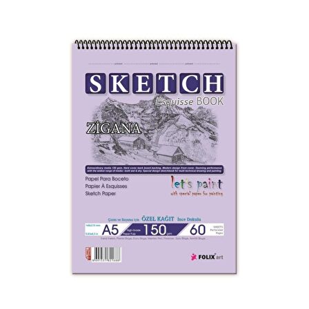 Folix Sketchbook Zigana A5 Spiralli 150 Gr. 60 Yaprak Eskiz Defteri