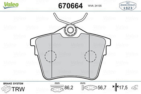 Psa Arka Fren Balatası P407 04> C5 III 09> 1,6hdi 110 Fap 1,8 2,0 2,0 Hdi 135 Fap 2,2 3,0 - Valeo 670664