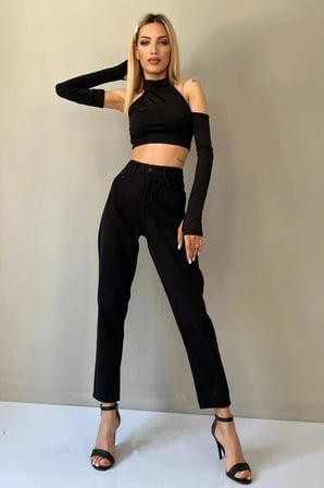 Çnr Kadın Yüksek Bel Mom Jeans Likralı Esnek Kot Pantolon Yeni Hsn