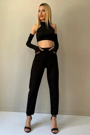 Çnr Kadın Yüksek Bel Mom Jeans Likralı Esnek Kot Pantolon Yeni Hsn