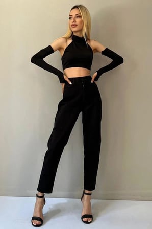Çnr Kadın Yüksek Bel Mom Jeans Likralı Esnek Kot Pantolon Yeni Hsn