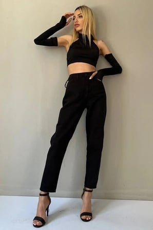 Çnr Kadın Yüksek Bel Mom Jeans Likralı Esnek Kot Pantolon Yeni Hsn