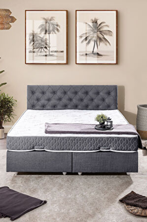 Eylül Çift Kişilik Baza Başlık Letto Yatak Seti, Gri