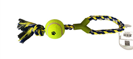Düğümlü Y Şekilli Tenis Toplu Köpek Oyuncağı 7-37 cm Mavi