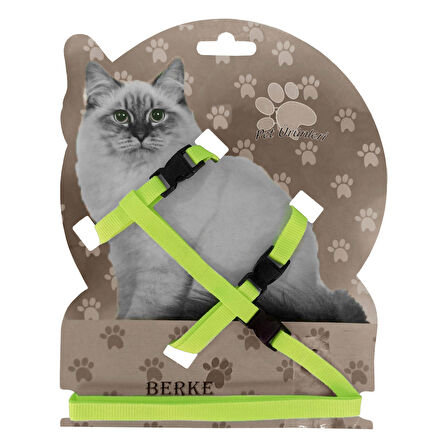 Gezdirme Kayışlı Dokuma Kedi Göğüs Tasma Seti 20*32-120 cm Neon Sarı