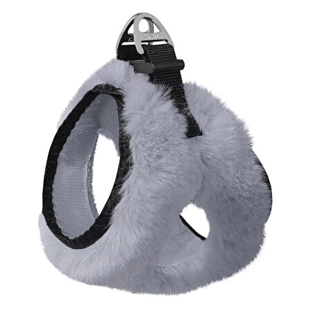 Üç Kilitli Peluş Kedi Köpek Göğüs Tasması 24-28 cm XX-Small Gri