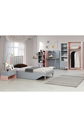 Point Genç Odası - 3 Kapılı Dolap, Karyola, Komodin, Masa - Pembe