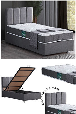 Defne Tek Kişilik Baza Başlık Comfort Yatak Seti, Açık Gri