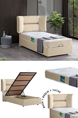 Lizbon Tek Kişilik Baza Başlık Comfort Yatak Seti, Açık Gri