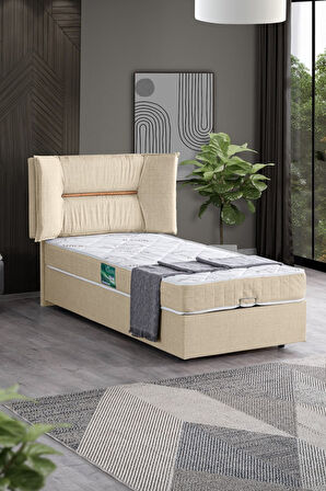 Lizbon Tek Kişilik Baza Başlık Comfort Yatak Seti, Açık Gri