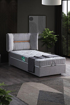 Lizbon Tek Kişilik Baza Başlık Comfort Yatak Seti, Açık Gri