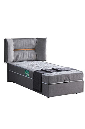 Lizbon Tek Kişilik Baza Başlık Comfort Yatak Seti, Açık Gri