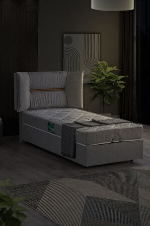 Lizbon Tek Kişilik Baza Başlık Comfort Yatak Seti, Açık Gri