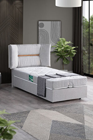 Lizbon Tek Kişilik Baza Başlık Comfort Yatak Seti, Açık Gri