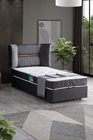 Lizbon Tek Kişilik Baza Başlık Comfort Yatak Seti, Açık Gri