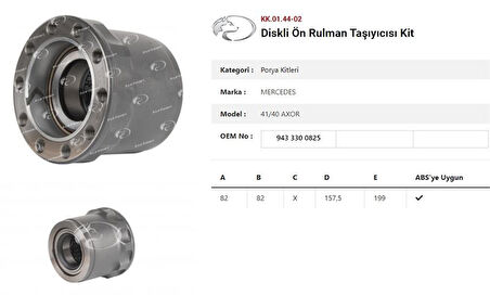 Mercedes Truck Dingil Poryası Diskli Ön Rulman Tasıyıcısı Kit Mercedes Axor Actros 1840 4140 - Kurtsan Kk.01.44-02