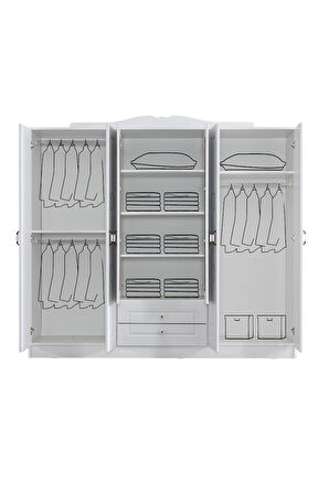 Gardırop, Country West Mdf Ön Yüzeyli 6 Kapılı Dolap, Beyaz