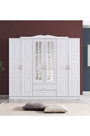 Gardırop, Country West Mdf Ön Yüzeyli 6 Kapılı Dolap, Beyaz