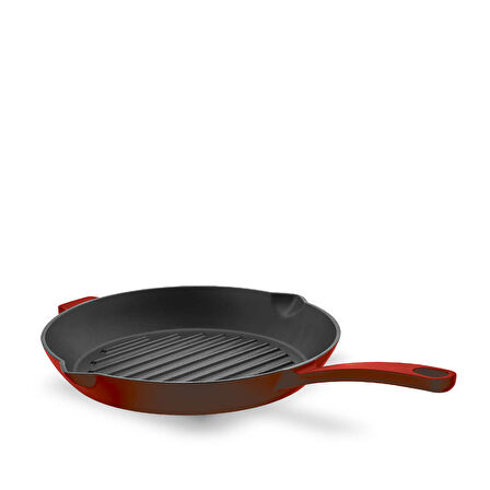 Korkmaz Casta Kırmızı Yuvarlak 28 cm Grill Döküm Tava