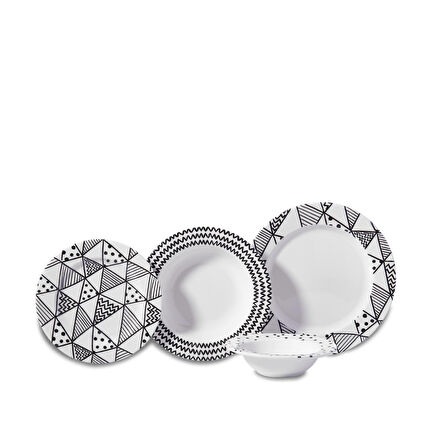 Korkmaz Natura Collection Geometrik 24 Parça 6 Kişilik Yemek Takımı