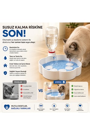 Otomatik Kedi Su Kabı | Hazneli Kedi Su Kabı | Yerçekimli Otomatik Su Kabı | Otomatik Su Sebili | Kedi Su Pınarı Tipi Su Kabı | Kedi ve Köpek Su Kabı