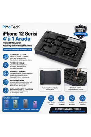 Iphone 12 / 12 Pro / 12 Pro Max / 12 Mini Uyumlu 4'ü 1 Arada Anakart Orta Katman Reballing Lehimleme Kalıbı Platformu
