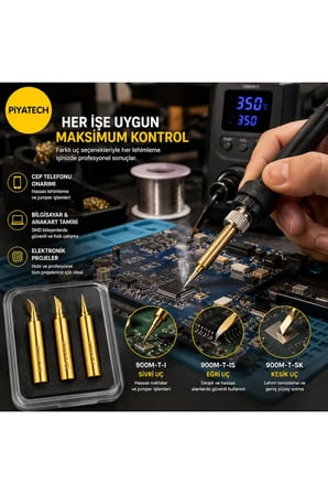 3'lü Profesyonel 900M Serisi Havya Ucu Seti Düz Eğri Ve Kesik Altın Renk Mikro Lehim Ucu
