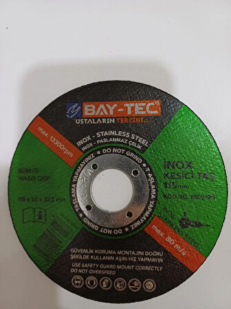 Baytec Metal Kesici Taş 115x1.0x22.22 İnox Kesme Taşı-10 Adet 