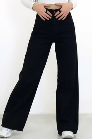 Siyah Salaş Çnr Kadın Yüksek Bel Palazzo Jeans Likralı Esnek Kot Pantolon Yeni Hsn-7