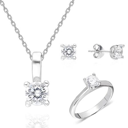 925 Ayar Gümüş Mini Zirkon Taşlı Kadın Takı Set