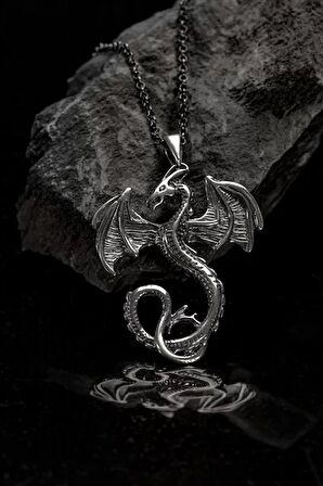 925 Ayar Gümüş Dragon Ejderha Model Erkek Kolye