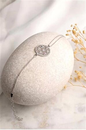 925 Ayar Gümüş Zirkon Taşlı Barış Çiçeği Bileklik - Silver