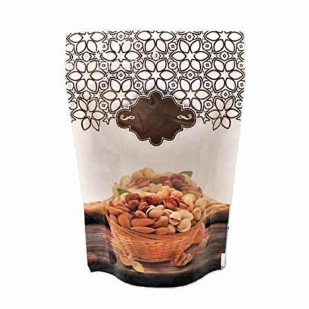 Kahverengi̇ Kuruyemi̇ş Desenli̇ Doypack 13x20+4 Cm 250 Gr 1000 Adet