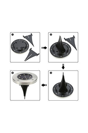 4'lü 3w Solar Güneş Enerjili Kazıklı Çim & Bahçe Aydınlatma, Ip65,paslanmaz Inox,günışığı Işık Rengi