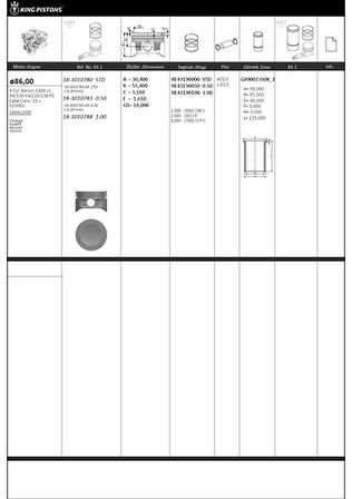 Opel Motor Piston+segmanı ( Riken )  86,00+1,00mm Cap Omega Kadett Ascona Vectra X20xev-C20xev 4 Sil. Ben - Kingpiston 18-3010788