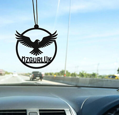 Kartal Figürlü "Özgürlük" Yazılı Metal Araba Dikiz Ayna Süsü | Oto Aksesuar
