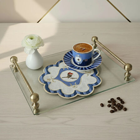 2 Adet Mavi Pip Studio Uyumlu Nakışlı Kuş Detaylı Kokteyl Sunum Peçetesi