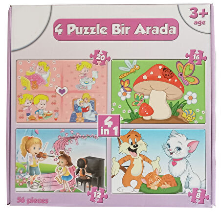 4 Puzzle Bir Arada Toplam 56 Parça Çocuk Pazıl