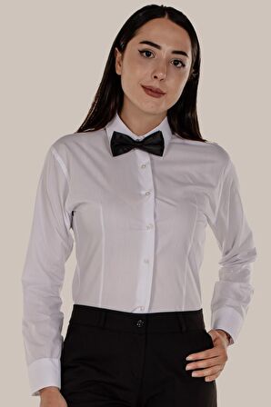 Beyaz Slim Fit Kadın Gömlek Uzun Kollu